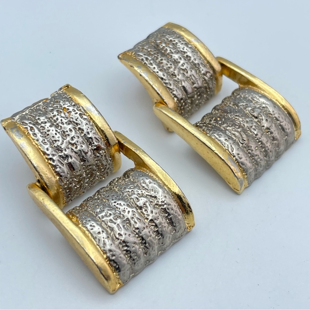 Textured Gold & Silver Tone Sculptural Post Earrings Modern Statement